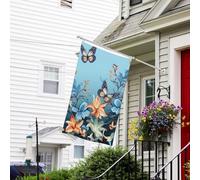 Drapeau pour extérieur de 0,9 x 1,5 m - Robuste - Pour intérieur et extérieur - Pour toutes les saisons - Papillon bleu - Drapeau de bienvenue floral - Drapeau de maison double face avec œillets en