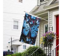 Drapeau pour extérieur de 0,9 x 1,5 m - Robuste - Pour intérieur et extérieur - Pour toutes les saisons - Papillon bleu - Drapeau de bienvenue - Drapeau de maison double face avec œillets en laiton