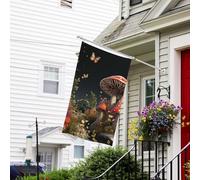 Drapeau pour extérieur de 0,9 x 1,5 m - Robuste - Pour intérieur et extérieur - Pour toutes les saisons - Style conte de fées - Champignons - Drapeau de bienvenue - Drapeau de maison double face avec