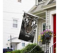 Drapeau pour extérieur de 0,9 x 1,5 m - Robuste - Pour intérieur et extérieur - Pour toutes les saisons - Tigre noir et blanc - Drapeau de bienvenue - Drapeau de maison double face avec œillets en