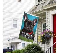 Drapeau pour extérieur de 9,1 x 1,5 m - Robuste - Pour jardin - Bouledogue français - Chiot avec appareil photo - Drapeau de bienvenue - Drapeau double face avec œillets en laiton - Bannières pour