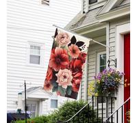 Drapeau pour extérieur de 9,1 x 1,5 m - Robuste - Pour jardin - Fleurs rouges et pâles - Drapeau de bienvenue - Drapeau double face avec œillets en laiton - Bannières pour fête