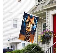 Drapeau pour extérieur de 9,6 x 1,5 m - Robuste - Pour jardin - Girafe portant des écouteurs - Drapeau de bienvenue - Drapeau double face avec œillets en laiton - Bannières pour fête