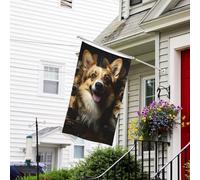 Drapeau pour extérieur de 9,6 x 1,5 m - Robuste - Pour jardin - Photos Corgi - Drapeau de bienvenue - Drapeau double face avec œillets en laiton - Bannières pour fête