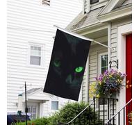Drapeau pour extérieur de 9,6 x 1,5 m - Robuste - Pour jardin - Résistant aux intempéries - Motif chat noir et yeux verts - Drapeau de bienvenue - Drapeau de maison double face avec œillets en laiton