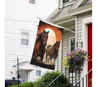 Drapeau pour extérieur de 9,6 x 1,5 m - Robuste - Pour jardin - Silhouette de cheval marron - Drapeau de bienvenue - Drapeau double face avec œillets en laiton - Bannières pour fête