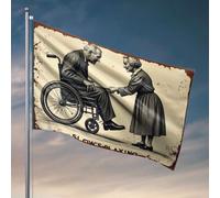 Drapeau pour garçons « A Woman helps an Elderly Man In A Wheelchair » Drapeaux pour chambre garçon Décoration extérieure porche (30 x 45 cm)