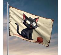 Drapeau pour garçons avec un chat noir surpris avec une pelote de fil. Drapeaux pour chambre garçon extérieur porche décoration (120 x 180 cm)
