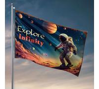 Drapeau pour garçons Explorez l'infini : astronaute planche à roulettes dans l'espace Drapeau de plage Décorations pour la maison Drapeaux drôles de dortoir (152 x 244 cm)