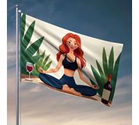 Drapeau pour garçons Femme méditant avec du vin dans la nature. Drapeau de lac pour décoration de maison, extérieur (152 x 244 cm)