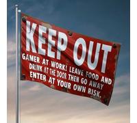 Drapeau pour garçons Keep Out : drapeau d'avertissement pour joueur, décoration de porte de chambre à coucher, dortoir universitaire (30 x 45 cm)