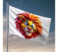 Drapeau pour garçons - Lion de dessin animé joyeux avec crinière rouge vif - Drapeaux pour chambre de garçon - Décoration de porche extérieure (60 x 90 cm)
