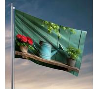 Drapeau pour garçons Un arrosoir assis entre deux plantes en pot. Drapeaux pour chambre garçon Décoration de porche extérieure (120 x 180 cm)