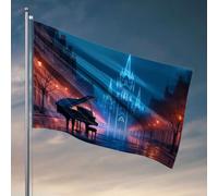 Drapeau pour garçons, un piano à queue debout devant un château éclairé. Drapeaux de plage pour la maison (120 x 180 cm)