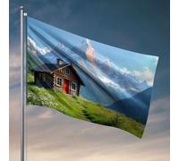 Drapeau pour garçons Une cabane confortable nichée dans les montagnes. Drapeaux pour chambre de garçons Décoration de porche extérieure (120 x 180 cm)