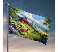 Drapeau pour garçons Une scène de ferme sereine avec des animaux pâturant près d'une grange rouge. Accessoires de terrasse et décoration de porte extérieure (120 x 180 cm)