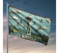 Drapeau pour homme avec motif d'horizon de Seattle : avions, nuages et personnages pour chambre à coucher (30 x 45 cm)
