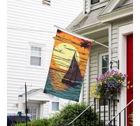 Drapeau pour l'extérieur de 0,9 x 1,5 m, très résistant pour toutes les saisons, drapeaux de jardin au coucher du soleil et voilier, drapeau de bienvenue double face avec œillets en laiton, bannières