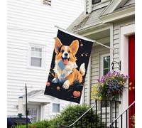 Drapeau pour l'extérieur de 9,1 x 1,5 m - Robuste - Pour jardin - Corgi sur fond sombre - Drapeau de bienvenue - Drapeau de maison double face avec œillets en laiton - Bannières pour fête
