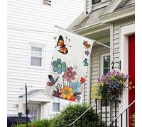Drapeau pour l'extérieur de 9,1 x 1,5 m - Robuste - Pour jardin - Pour toutes les saisons - Motif papillon de dessin animé - Fleurs - Drapeau de bienvenue - Drapeau double face avec œillets en laiton
