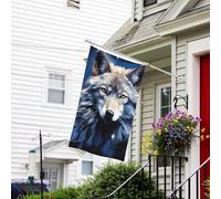 Drapeau pour l'extérieur de 9,1 x 1,5 m - Robuste - Pour jardin - Tête de loup sur fond bleu - Drapeau de bienvenue - Drapeau double face avec œillets en laiton - Bannières pour fête