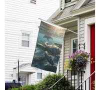 Drapeau pour l'extérieur de 9,1 x 1,5 m - Robuste - Pour jardin - Tortue de mer ensoleillée - Drapeau de bienvenue - Drapeau double face avec œillets en laiton - Bannières pour fête