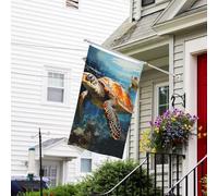 Drapeau pour l'extérieur de 9,1 x 1,5 m - Robuste - Pour jardin - Tortue nageant dans la mer - Drapeau de bienvenue - Drapeau double face avec œillets en laiton - Bannières pour fête