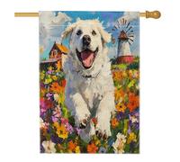 Drapeau printanier des Pyrénées pour maison de chien, 71,1 x 101,6 cm, double face pour décoration extérieure, jardin de campagne, chiot ou cour, drapeau de maison, motif floral amusant pour animaux