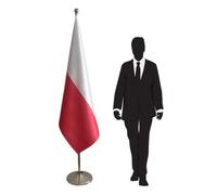 Drapeau protocolaire Pologne avec pied et mât en inox - pour événements diplomatiques, ambassades, ministères, universités. Pied Ø 360mm, inox finition argentée, hampe pointe ronde. Code CN2-PL