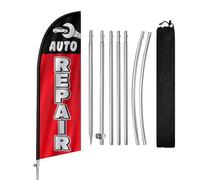 Drapeau publicitaire de réparation automobile avec mât en acier inoxydable, piquet, panneaux de réparation automobile pour entreprises et vitrines de 2,4 m
