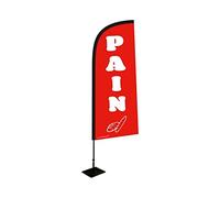 Drapeau publicitaire "PAIN" de dimensions 225 x 85 cm avec Kit mât et platine métallique