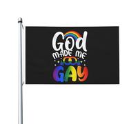 Drapeau Rainbow Gay Pride Dieu M'A Fait Gay Pride Day Couture Double Face Drapeau Pirate Double Face Garden Flag Pour Bar Intérieur Jardin 3X5Ft