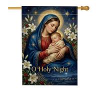 Drapeau religieux de Noël avec citation religieuse Madonna et la maison de