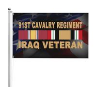 Drapeau Renforcé Drapeaux Ancien Combattant De La Guerre En Irak Du 91E Régiment De Cavalerie De L'Armée Américaine Décoratifs Bannière Extérieure Pour Fête Célébration Balcon 90X150Cm