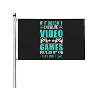 Drapeau Renforcé, Si Ça N'Implique Pas De Jeux Vidéo, De Pizza Ou De Mon Lit, Alors Je M'En Fiche Personnalisé Suspendus Fanion Pour Fête Jardin Drapeaux 90X150Cm