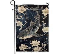 Drapeau Requin-Baleine Fleur Bleu Marine Océan Nature Drapeaux Renforcé Double Couture Suspendus Fanion Pour Extérieur Manif Maison 70X102Cm