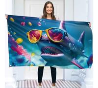 Drapeau requin - Grand drapeau humoristique - Polyester 110D - Double couture - 4 œillets en laiton, grand format 90x150 cm (5 x 3 pieds)