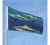 Drapeau requin marteau 6 x 0,9 m double face sans décoloration drapeau de jardin drapeau de cour avec bannière extérieure en laiton décoration pour cour, porche, pelouse