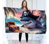 Drapeau Requin Pirate - Drapeau Jolly Roger - Drapeau Humour - Polyester 110Den - Impression recto-verso - 2 œillets en laiton - Grand format 1,5 x 0,9 m