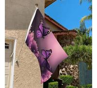Drapeau résistant à la décoloration pour extérieur - Fleurs 3D et papillon violet - Drapeau de jardin double face avec œillets en laiton - Toile de fond amusante pour pelouse, porche
