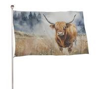 Drapeau Résistants Aux Intempéries Drapeaux Aquarelle D'Une Jolie Vache Des Highlands Décoratifs Bannière Extérieure Pour Balcon Anniversaire Restaurant 90X150Cm