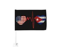 Drapeau rétro « Amérique et Cuba » avec battement de cœur, à clipser sur la vitre d'une voiture ou d'un camion. Protection solaire. Bannière double face de 30 x 45 cm.