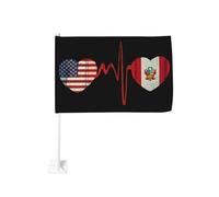 Drapeau rétro « Amérique et Pérou » avec oreillette en forme de cœur pour voiture, protection solaire, bannière double face de 30 x 45 cm (12 x 18 pouces) pour camion.