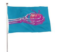 Drapeau rétro avec squelette de bande dessinée tenant une citrouille - 0,9 x 1,5 m - Décoration pour cour, porche, pelouse, ferme