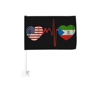 Drapeau rétro « Battement de cœur » Amérique et Guinée équatoriale, fixation par clip pour vitre de voiture, protection solaire, bannière double face 30 x 45 cm pour camion
