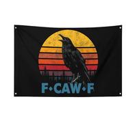 Drapeau rétro F-Caw-F Black Raven Crow 90 x 150 cm, bannière de jardin avec 4 trous, décoration intérieure et extérieure pour la maison