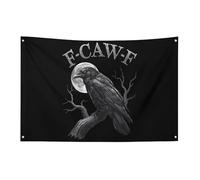 Drapeau rétro F-Caw-F Black Raven Crow 90 x 150 cm, bannière de jardin avec 4 trous, décoration intérieure et extérieure pour la maison
