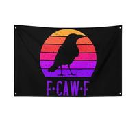 Drapeau rétro F-Caw-F Black Raven Crow 90 x 150 cm, bannière de jardin avec 4 trous, décoration intérieure et extérieure pour la maison