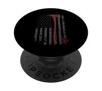 Drapeau rétro Fin Ligne Rouge Pompier Hache Sauvetage Art PopSockets PopGrip Adhésif
