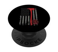 Drapeau rétro Fin Ligne Rouge Pompier Hache Sauvetage Art PopSockets PopGrip Adhésif